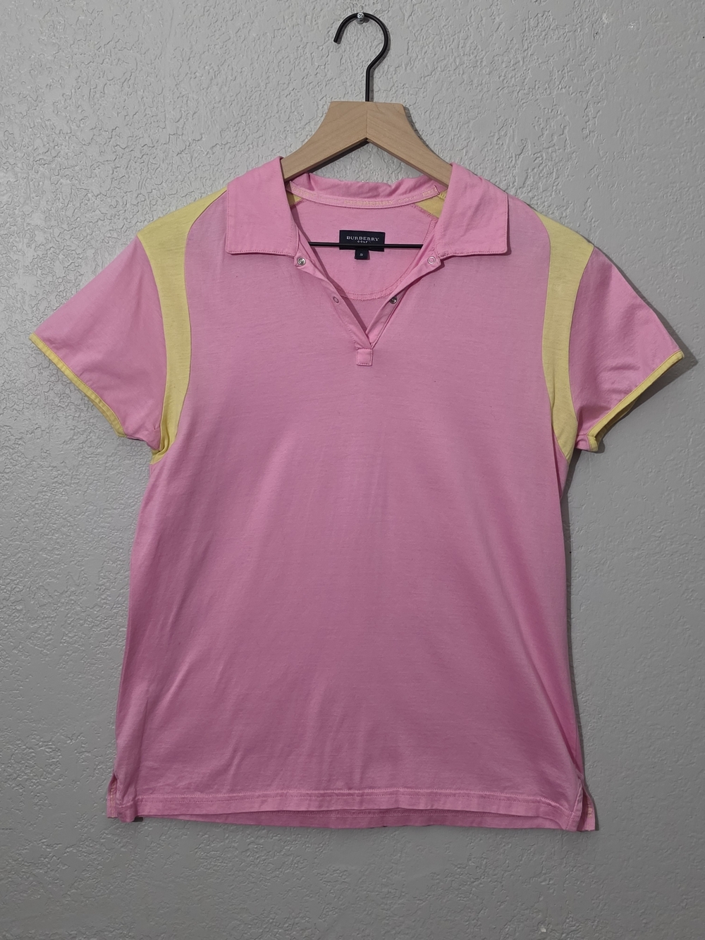 Burberry Golf Vintage Polo Shirt Pink & Yellow Short-Sleeve Performance Womens S